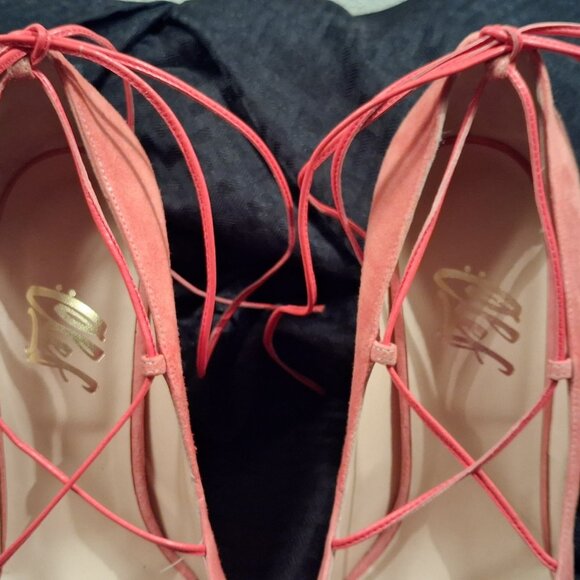 CLEF Women's Genuine Coral Orange Suede Leather Stiletto Pumps, Italy, sz 40.5 - Picture 6 of 15